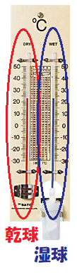 乾湿計の乾球と湿球