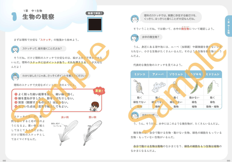 『全単元解説動画付き! 中学理科3年分が一冊でスッキリ理解できる』サンプル