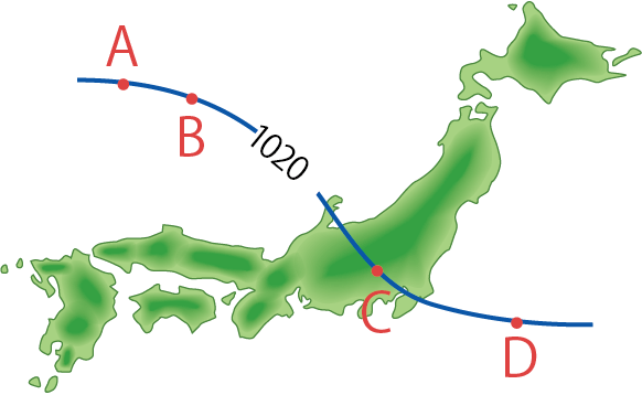 1020hPaの等圧線