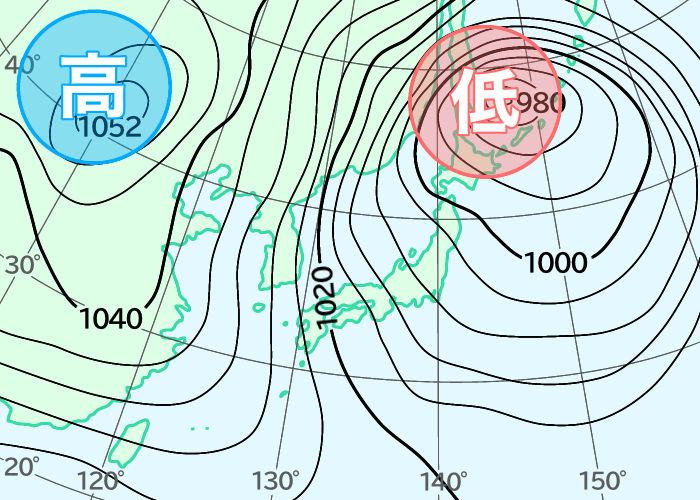 天気図高気圧低気圧